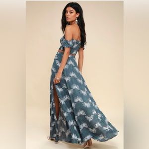 Trancoso Dusty Blue Floral Print Two-Piece Maxi Dress